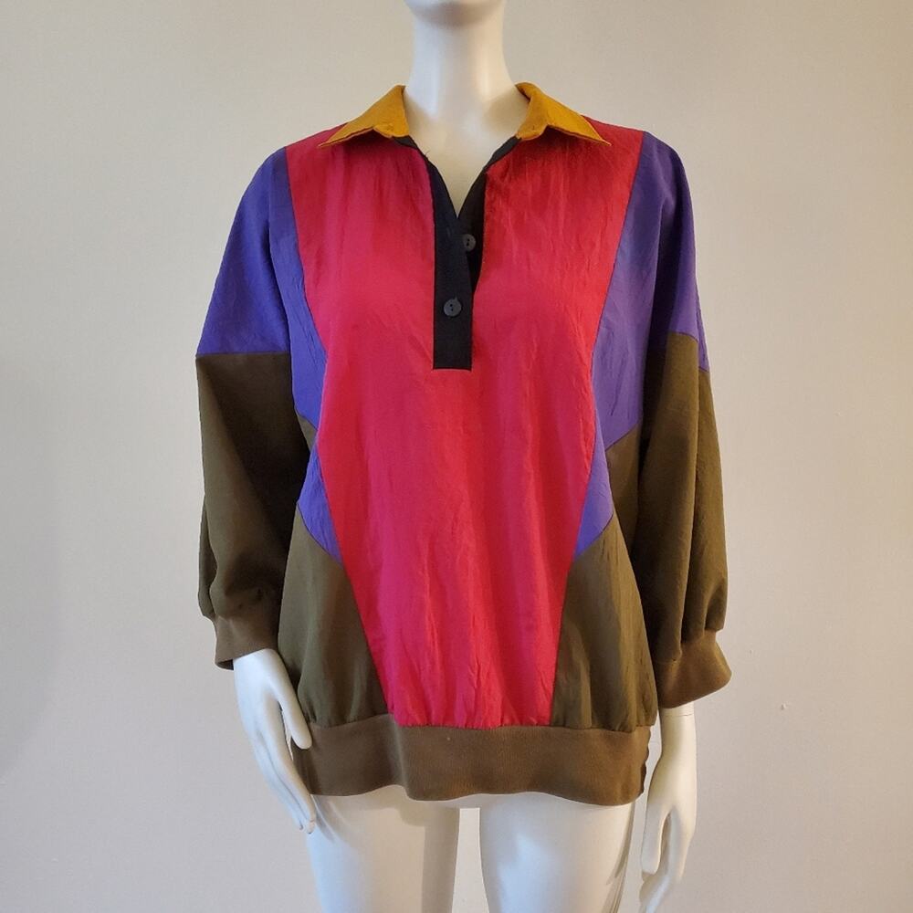 Vintage Silver Threads Ltd Womens Colorblock Oversized Pullover Top USA Made L